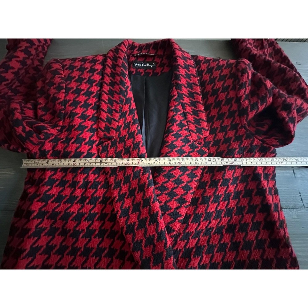 Vintage Giorgio Sant Angelo Wool Red Black Houndstooth Blazer Womens Size 8 - Picture 6 of 11
